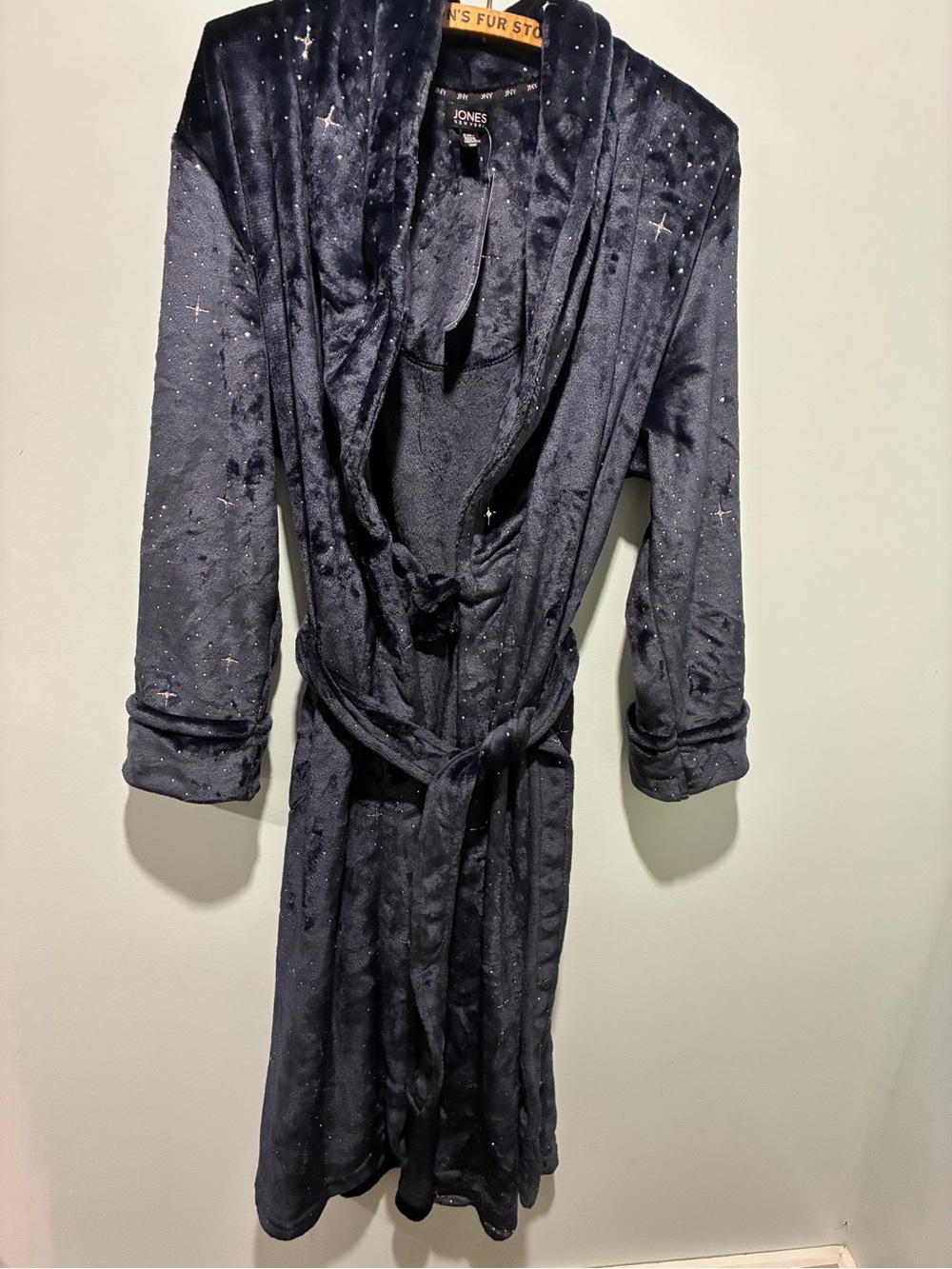 Jones New York Deep Blue Robe with Sparkle Star Accents Size S/M New w Tags